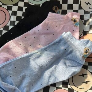 New Set of 3 Dachshund Ankle Socks - Black, Pink, and Blue